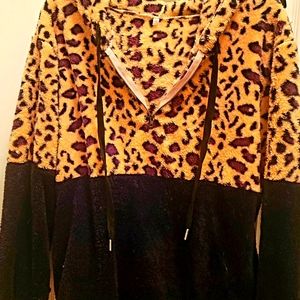 Womans half zip faux fur hoodie.